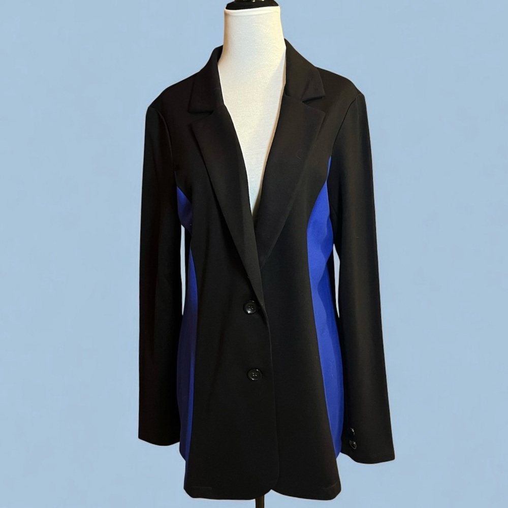 Women’s Lightweight Tailored Blazer-Size L-Black & Blue Sides-Single Breast